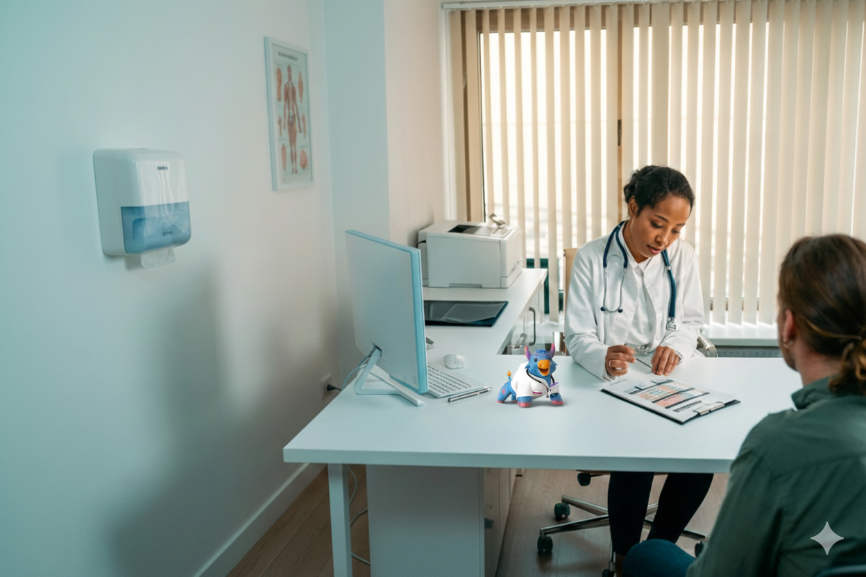 Médico atendiendo a un paciente, simbolizando la cobertura de un seguro de salud