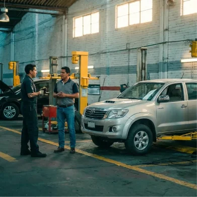 Automóvil en el taller, representando el beneficio de mantenimiento, lavado y pintura de Pacífico
