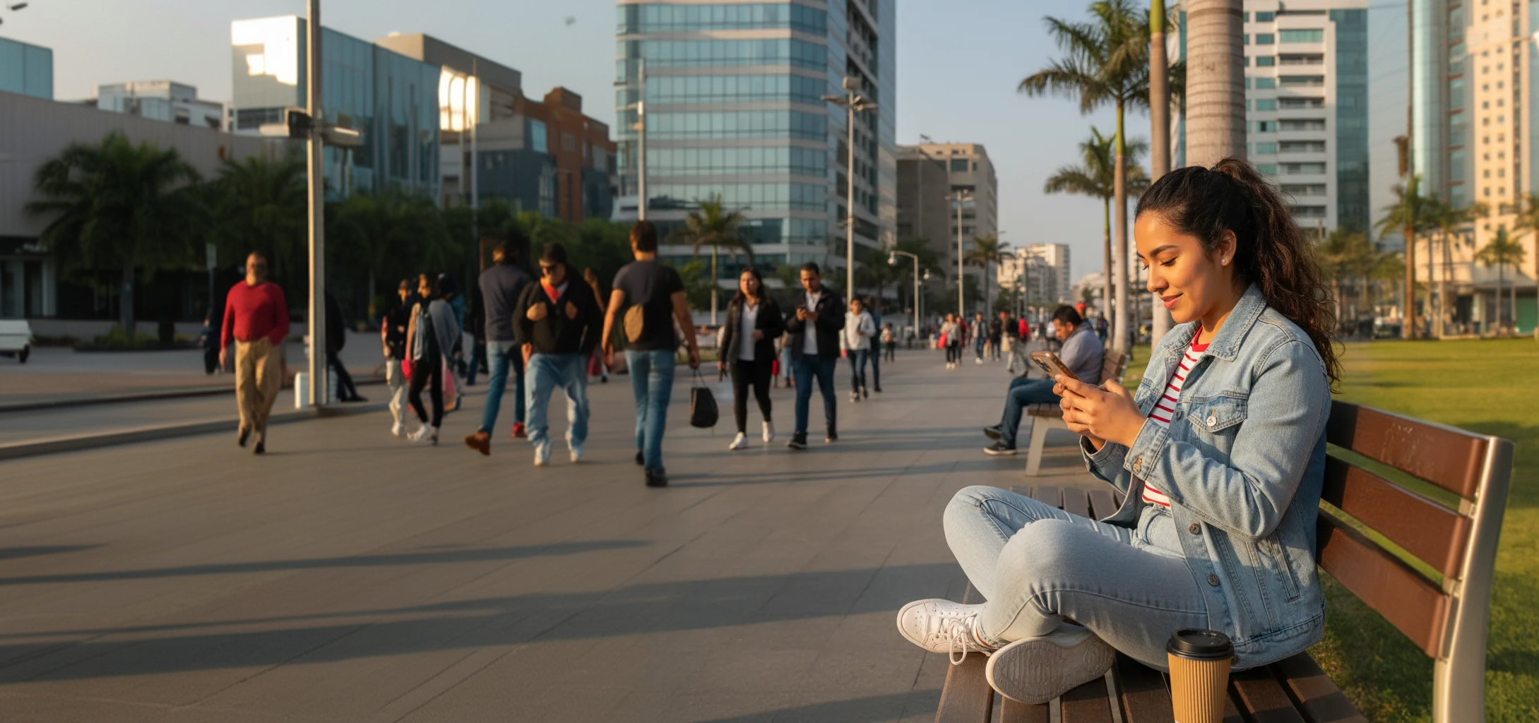 Imagen de mujer revisando su celular y aprendiendo sobre finanzas en la página del ABC de Pacífico